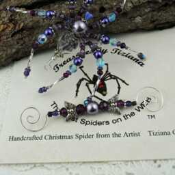 Secret Santa Beach House Decor Natural Lavender Buds in Hand Blown Glass Heart Beaded Christmas Spider Ornament With German Tinsel Legend - thumbnail 3