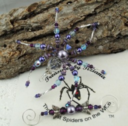 Secret Santa Beach House Decor Natural Lavender Buds in Hand Blown Glass Heart Beaded Christmas Spider Ornament With German Tinsel Legend - thumbnail 1
