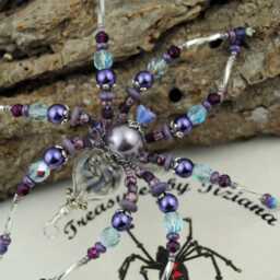 Secret Santa Beach House Decor Natural Lavender Buds in Hand Blown Glass Heart Beaded Christmas Spider Ornament With German Tinsel Legend - thumbnail 2