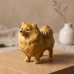 Fluffy Pomeranian Wood Carving, Cute Dog Figurine, Pet Memorial Gift, Wooden Puppy Statue, Desk Decor For Lovers - thumbnail 3