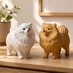 Fluffy Pomeranian Wood Carving, Cute Dog Figurine, Pet Memorial Gift, Wooden Puppy Statue, Desk Decor For Lovers