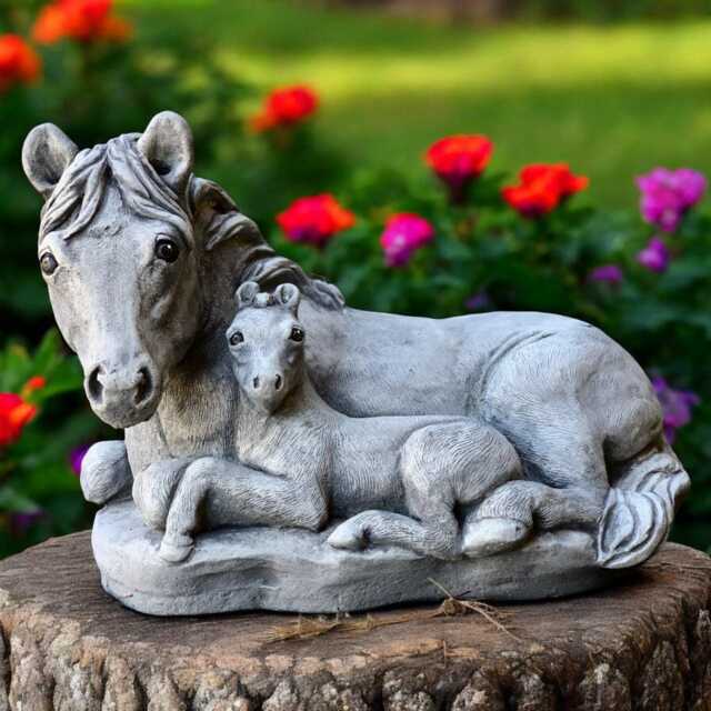Concrete Horse & Foal Statue Horse Family Figurine Stone Animal Sculpture Cement Garden Ornament Outdoor Decoration Lover Gift - image 1