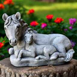 Concrete Horse & Foal Statue Horse Family Figurine Stone Animal Sculpture Cement Garden Ornament Outdoor Decoration Lover Gift - thumbnail 1