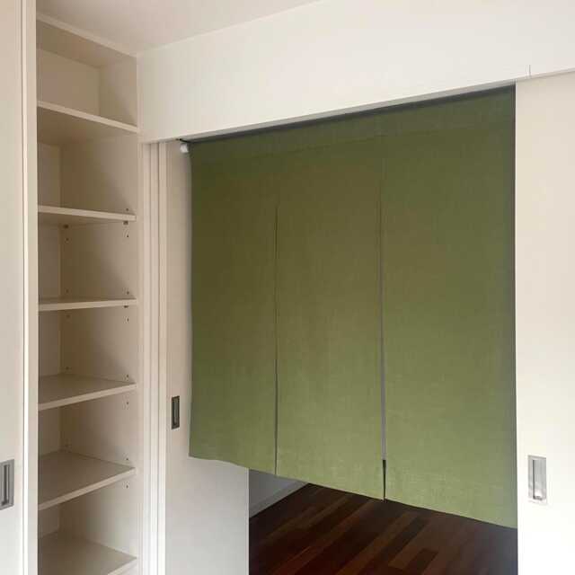 Green Linen Noren Curtain, Order Made Green Noren, 3 Panel Window Valence, Caf?? Japanese Restaurant Kendo Dojo - image 1