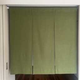 Green Linen Noren Curtain, Order Made Green Noren, 3 Panel Window Valence, Caf?? Japanese Restaurant Kendo Dojo - thumbnail 2
