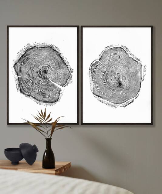 Larch Tree Ring Prints Set Of Two Woodcut Prints, 50x70cm - image 1