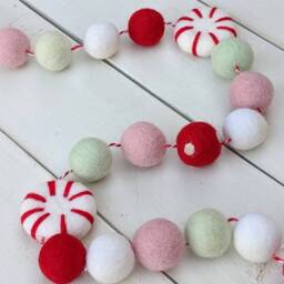 Christmas Garland Wool Felt Ball & Peppermint Candy Garland - thumbnail 2