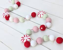 Christmas Garland Wool Felt Ball & Peppermint Candy Garland - thumbnail 1