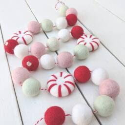 Christmas Garland Wool Felt Ball & Peppermint Candy Garland - thumbnail 3
