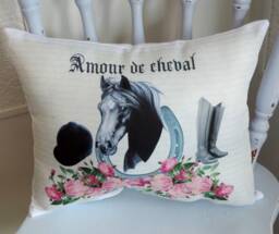 Handmade French Horse Throw Pillow - Equestrian Decor - thumbnail 1