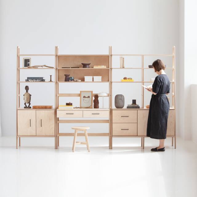 Wooden Bookshelf Wall Unit, Mid-Century Modern Bookcase With Desk & Storage, Personalized Home Furniture - image 1