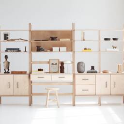 Wooden Bookshelf Wall Unit, Mid-Century Modern Bookcase With Desk & Storage, Personalized Home Furniture - thumbnail 2