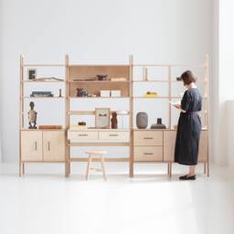 Wooden Bookshelf Wall Unit, Mid-Century Modern Bookcase With Desk & Storage, Personalized Home Furniture