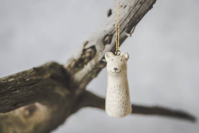 Smiling Bear Ceramic Ornament - Hand Painted Collectible Animal, Christmas Decoration - image 1