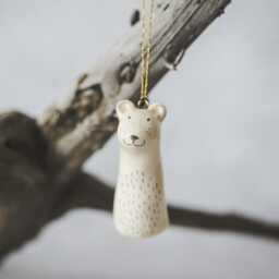 Smiling Bear Ceramic Ornament - Hand Painted Collectible Animal, Christmas Decoration - thumbnail 2