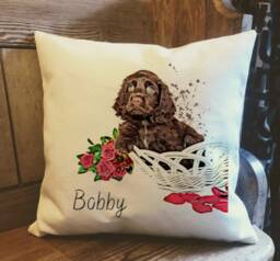 Personal Chocolate Cocker Spaniel Dog Country Canvas Cushion - Custom Owner & Lover Linen Puppy With Inner Filler - thumbnail 1