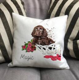 Personal Chocolate Cocker Spaniel Dog Country Canvas Cushion - Custom Owner & Lover Linen Puppy With Inner Filler - thumbnail 3