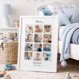 Baby Boy First Photo Collage, Personalised 12 Pictures, Baby's 1st Year Photo Print Frame , Custom Baby Gift, Nursery Decor, Birthday - thumbnail 2