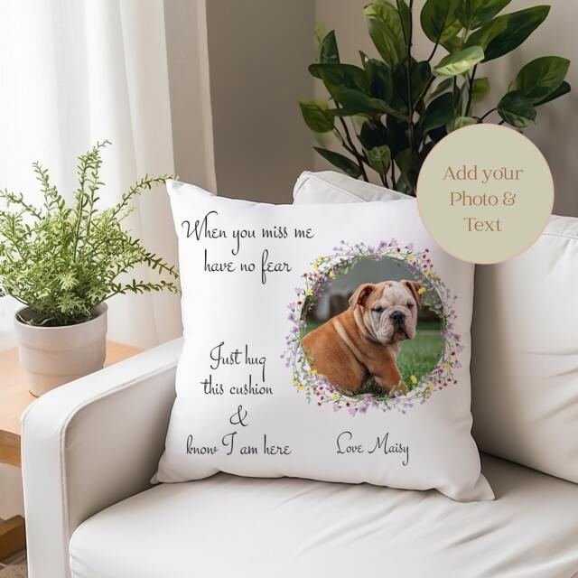 Floral Pet Memorial Cushion, Custom Photo Remembrance Gift, Dog Cat Loss Keepsake - image 1