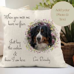 Floral Pet Memorial Cushion, Custom Photo Remembrance Gift, Dog Cat Loss Keepsake - thumbnail 2