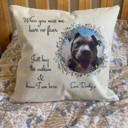 Floral Pet Memorial Cushion, Custom Photo Remembrance Gift, Dog Cat Loss Keepsake - thumbnail 3