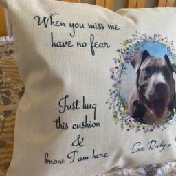 Floral Pet Memorial Cushion, Custom Photo Remembrance Gift, Dog Cat Loss Keepsake - thumbnail 4