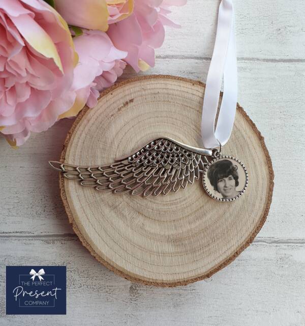 Personalised Photo Memorial Decoration - Angel Wings Ornament Hanging Christmas Gift