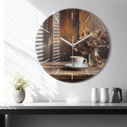 Cup Of Coffee Tempered Glass Clock, Brown Round Wall Food Modern Custom Personalized Clock - thumbnail 2