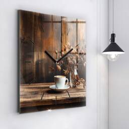 Cup Of Coffee Tempered Glass Clock, Brown Round Wall Food Modern Custom Personalized Clock - thumbnail 3