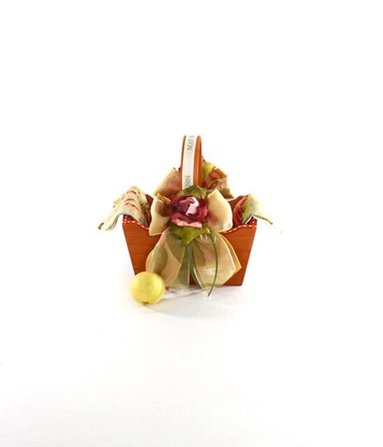 Small Wooden Basket Decorated With Flowers & Linen - image 1