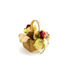Small Wooden Basket Decorated With Flowers & Linen - thumbnail 3
