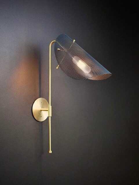 1950's Mid-Century Modern Tulle Wall Lamp- Italian Sconce- Luxury Perforated Mesh Light in Black & Brass - image 1