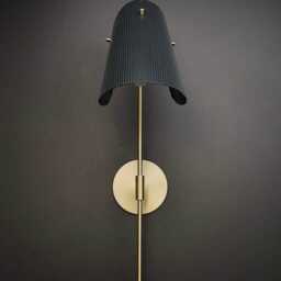 1950's Mid-Century Modern Tulle Wall Lamp- Italian Sconce- Luxury Perforated Mesh Light in Black & Brass - thumbnail 3