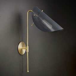 1950's Mid-Century Modern Tulle Wall Lamp- Italian Sconce- Luxury Perforated Mesh Light in Black & Brass - thumbnail 2