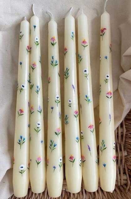 2 Pcs Hand Painted Mini Floral Taper Candles-, Spring Easter Decor - image 1