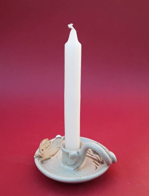 Wee Willie Winkie Style Candleholder, Leaping Hare, Tablecentre, Altarpiece, Hand Thrown, Stoneware Pottery, Ceramic
