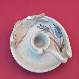 Wee Willie Winkie Style Candleholder, Leaping Hare, Tablecentre, Altarpiece, Hand Thrown, Stoneware Pottery, Ceramic - thumbnail 2