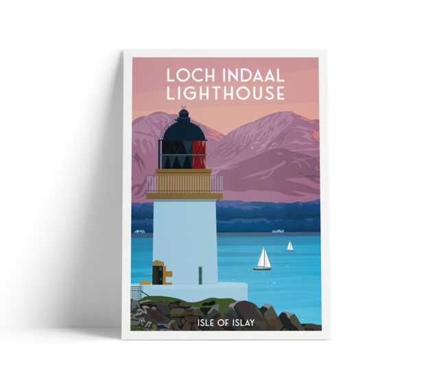 Loch Indaal Lighthouse Travel Poster - Isle Of Islay Wall Art - A4 To A1 Sizes Matt Or Satin Finish - image 1