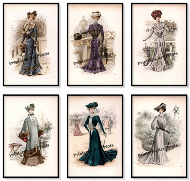 Victorian Fashion Illustrations Set Of 6 Art Prints Women's Coats, Jackets, Bonnets - image 1