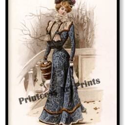 Victorian Fashion Illustrations Set Of 6 Art Prints Women's Coats, Jackets, Bonnets - thumbnail 2