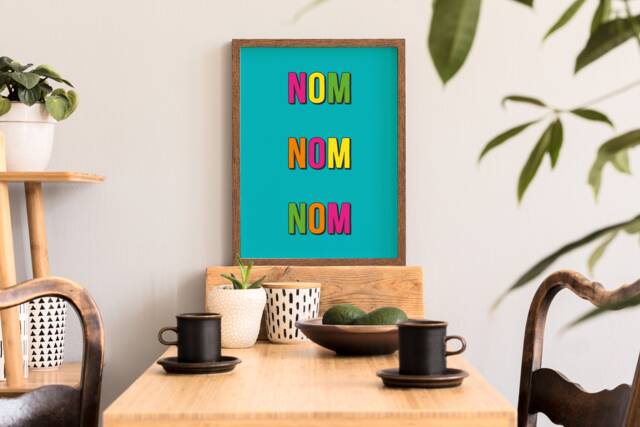 Nom Kitchen Print For Food Lovers, Colourful Wall Art Engaging Conversations, Housewarming Gifts Neighbours - image 1