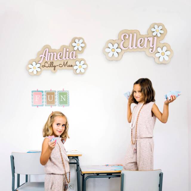 Personalised Wooden Layered Name Sign For Girls - Floral Door Sign, Nursery Decor, Custom Plaque, Bedroom Wall Art, Playroom - image 1