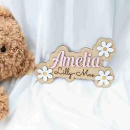 Personalised Wooden Layered Name Sign For Girls - Floral Door Sign, Nursery Decor, Custom Plaque, Bedroom Wall Art, Playroom - thumbnail 3