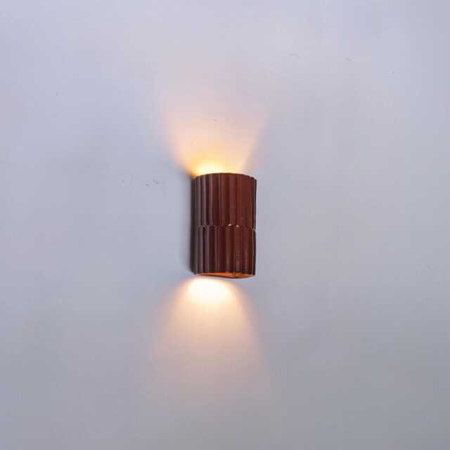 Burgundy Fluted Ceramic Wall Sconce - Bordeaux Up Down Light Dark Red Wall Lamp - image 1