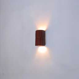 Burgundy Fluted Ceramic Wall Sconce - Bordeaux Up Down Light Dark Red Wall Lamp - thumbnail 2