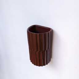 Burgundy Fluted Ceramic Wall Sconce - Bordeaux Up Down Light Dark Red Wall Lamp - thumbnail 4
