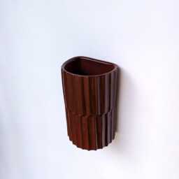 Burgundy Fluted Ceramic Wall Sconce - Bordeaux Up Down Light Dark Red Wall Lamp - thumbnail 4