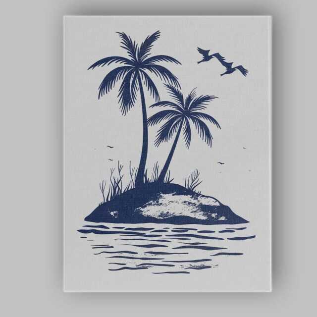 Navy Blue Tropical Palm Trees Island Coastal Silhouette Canvas Wall Art Print Decor Picture Ready To Hang - image 1