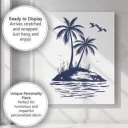 Navy Blue Tropical Palm Trees Island Coastal Silhouette Canvas Wall Art Print Decor Picture Ready To Hang - thumbnail 3