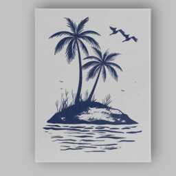 Navy Blue Tropical Palm Trees Island Coastal Silhouette Canvas Wall Art Print Decor Picture Ready To Hang - thumbnail 1